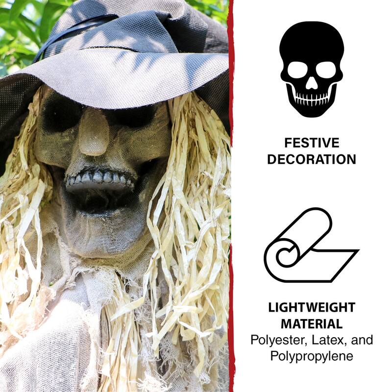 Haunted Hill Farm 6-Ft. Standing Scarecrow, Indoor or Covered Outdoor Halloween Decoration, Poseable, The Hunter