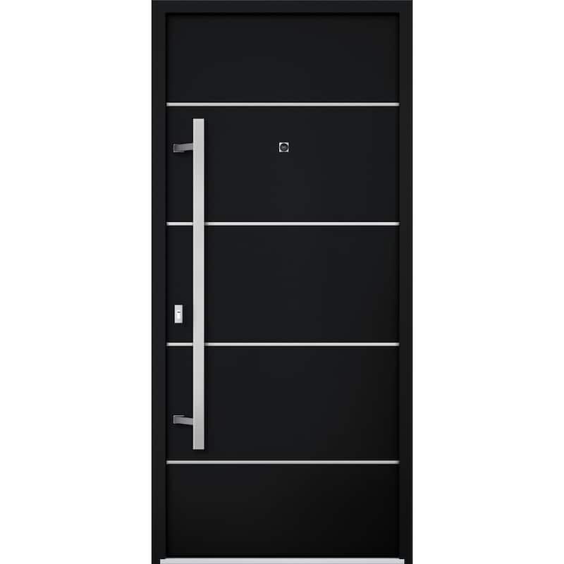 Front Prehung Steel Door 6083 Black Enamel Top Window Sidelite Stainless Inserts W36xH80+16 Lh I Bedroom Door Bathroom Door - Black - 36 x 80