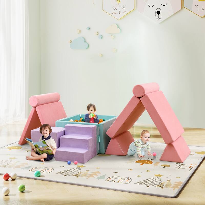 Gymax 8 Pcs Kids Play Couch Convertible Sectional Floor Sofa