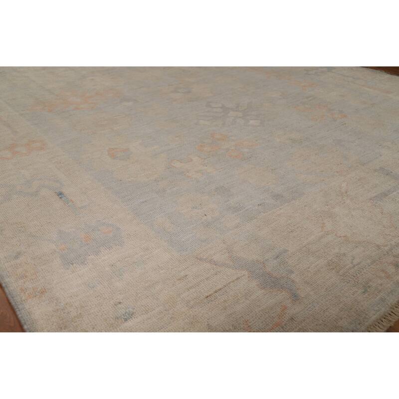 Geometric Vegetable Dye Oushak Turkish Rug Hand-Knotted Wool Carpet - 6'3"x 8'2" - 6'3"x 8'2" - Grey