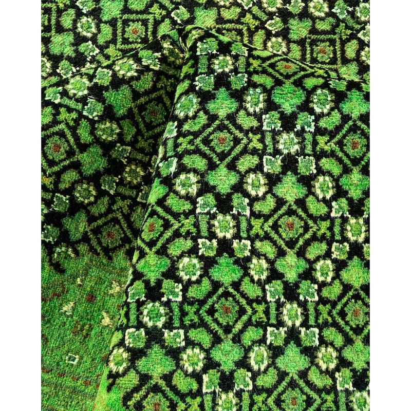 Overton Hand Knotted Wool Vintage Inspired Modern Contemporary Overdyed Green Area Rug - 6' 1" x 9' 3"