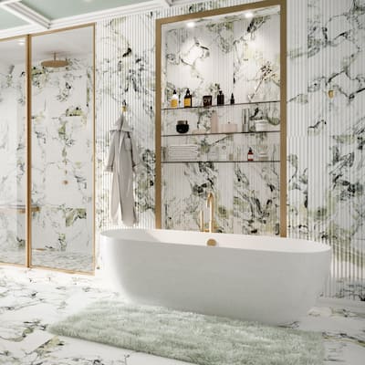Merola Tile Touche Pleated Deco Jade 23-1/2" x 47-1/8" Porcelain Floor and Wall Tile