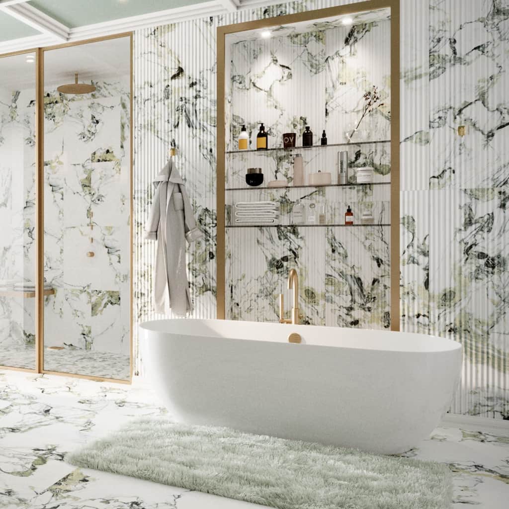 Merola Tile Touche Pleated Deco Jade 23-1/2" x 47-1/8" Porcelain Floor and Wall Tile