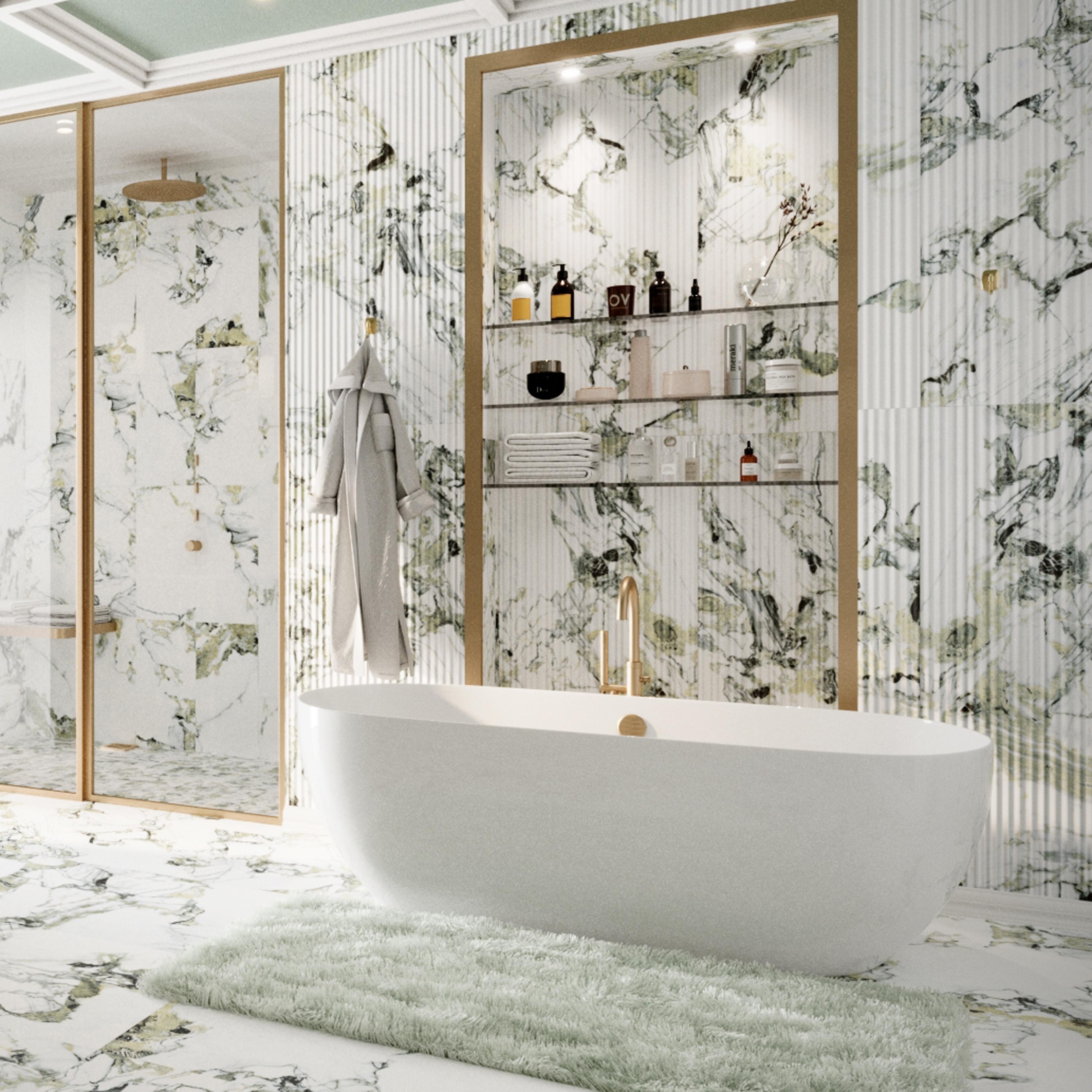 Merola Tile Touche Pleated Deco Jade 23-1/2" x 47-1/8" Italian Porcelain Floor and Wall Tile
