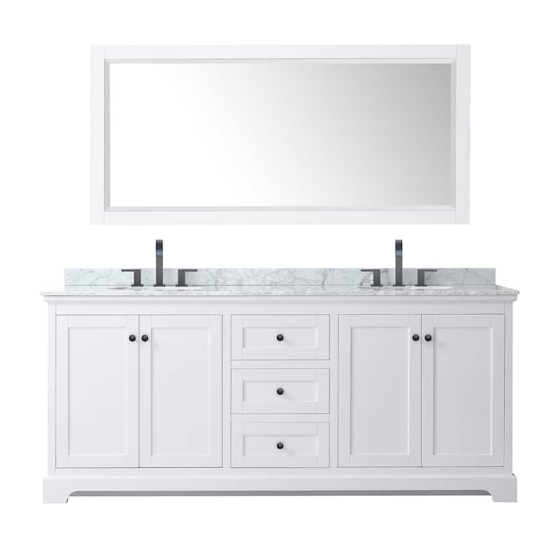 Avery 80-inch Double Vanity, Marble Top, Oval Sinks, 70-inch Mirror