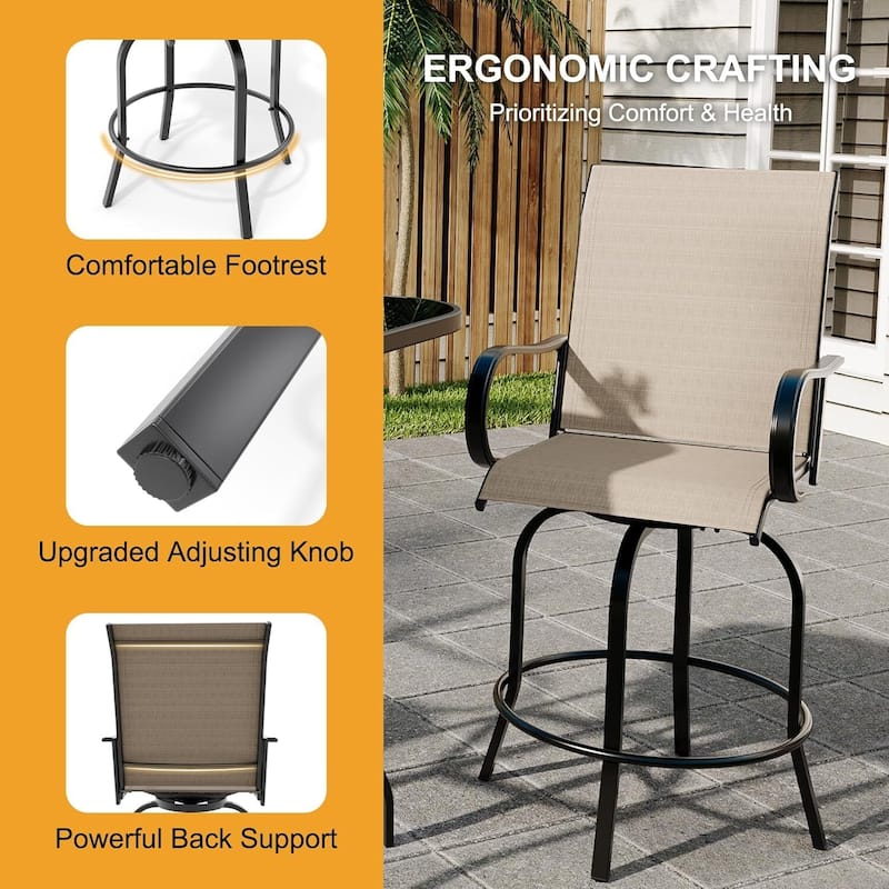 Patio 2 Piece Outdoor Swivel Bar Chairs, Rotating Bar Stools for Deck Lawn Garden Backyard