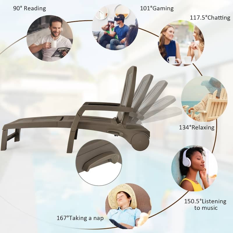 Adjustable Patio Sun Lounger with Weather Resistant Wheels - 65.5" x 29" x16.5"-37" (L x W x H)