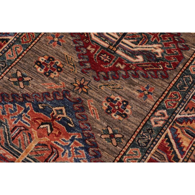 Tribal Super Kazak Cassius Gray/Multi Hand Knotted Wool Runner - 2'9'' x 10'5''
