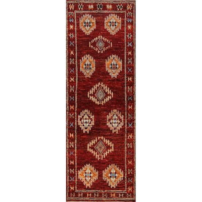 Red Moroccan Oriental Runner Rug Hand-Knotted Wool Carpet - 2'8" x 9'11"