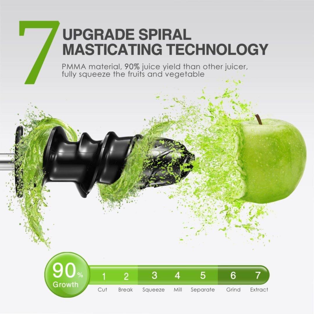 Slow Masticating Juicer with Quiet Motor & Reverse Function Bed Bath