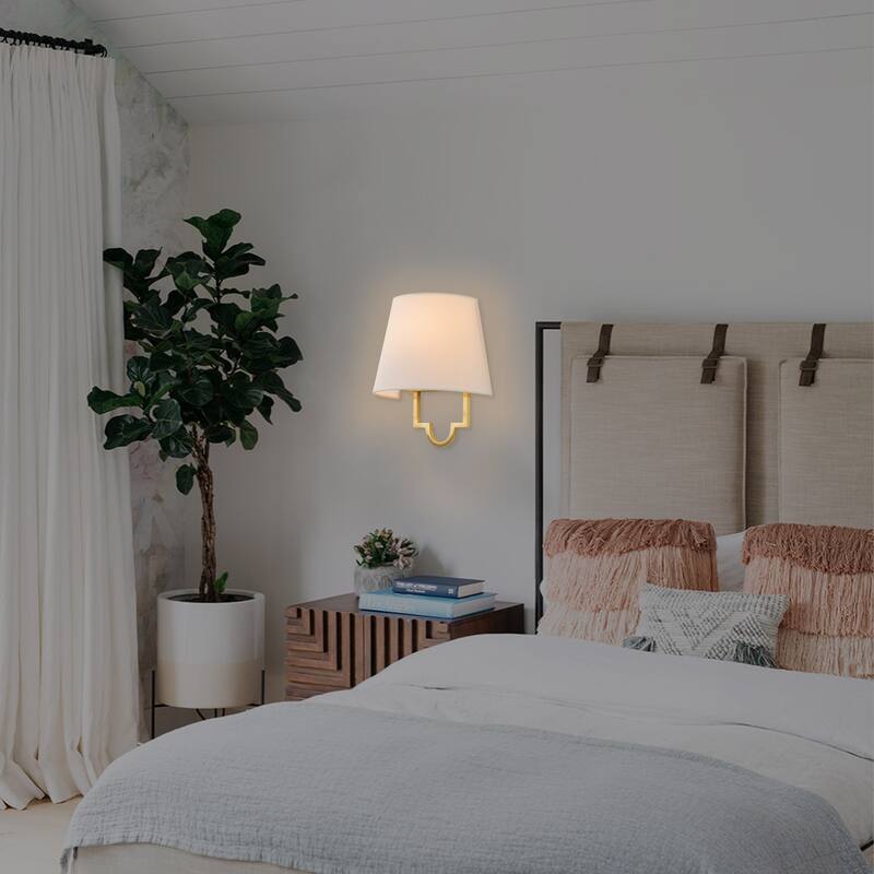 C Cattleya 1-Light Gold Hardwired/ Plug-in Dimmable Fabric Wall Sconce