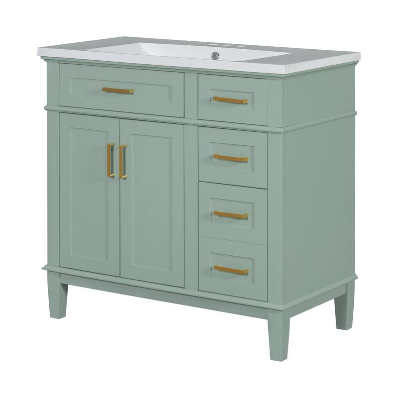 36 inch Solid Wood Bathroom Vanity with Ceramic Sink with Two Soft Close Doors and Four Drawers - 36''