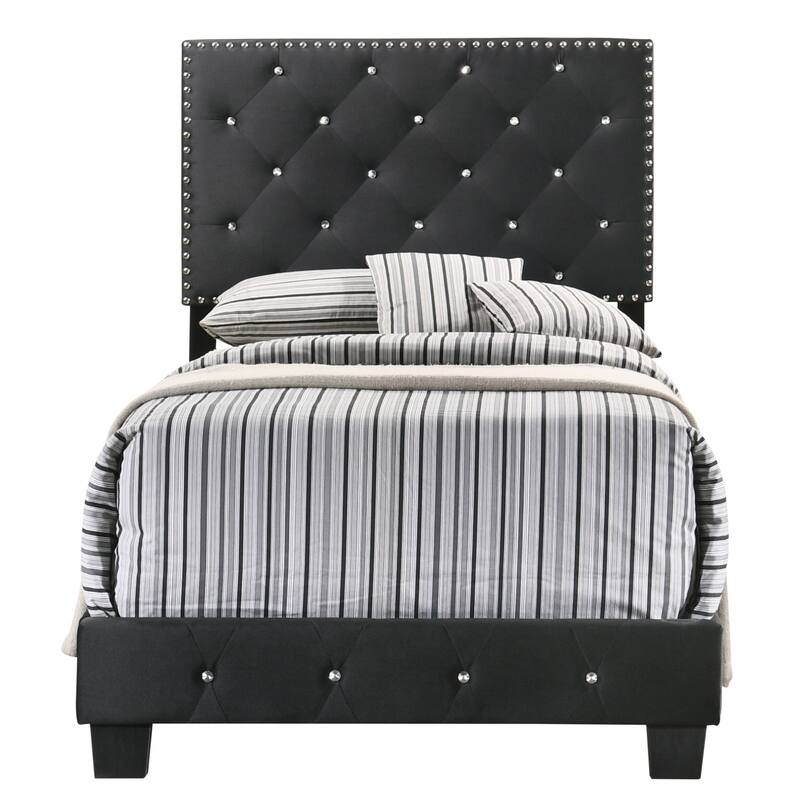 Suffolk Velvet Upholstered Jewel Accent Tufted Nailhead Panel Bed