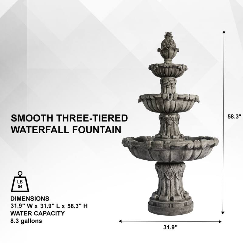 XBrand 58.3" 3-Tier Outdoor Freestanding Water Fountain, Classic Leaf Design, Gray Resin, Large Bird Bath with Pump