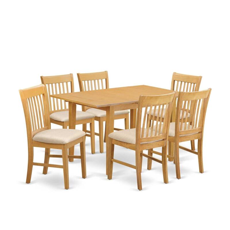 HomeStock 7-Piece Natural Oak Finish Solid Wood Top Dining Table with 6 Chairs with Slat Back