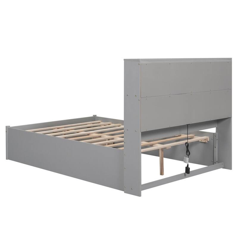 Full Size Platform Bed with Storage Headboard, Charging Station and 2 Drawers