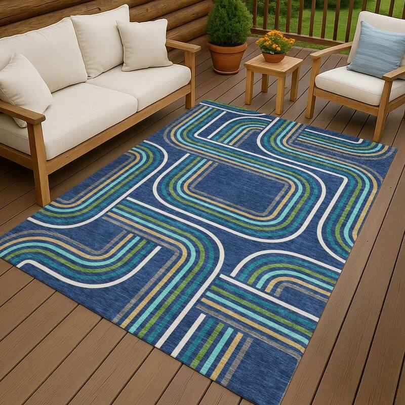 Machine Washable Indoor/ Outdoor Modern Leawood Chantille Rug