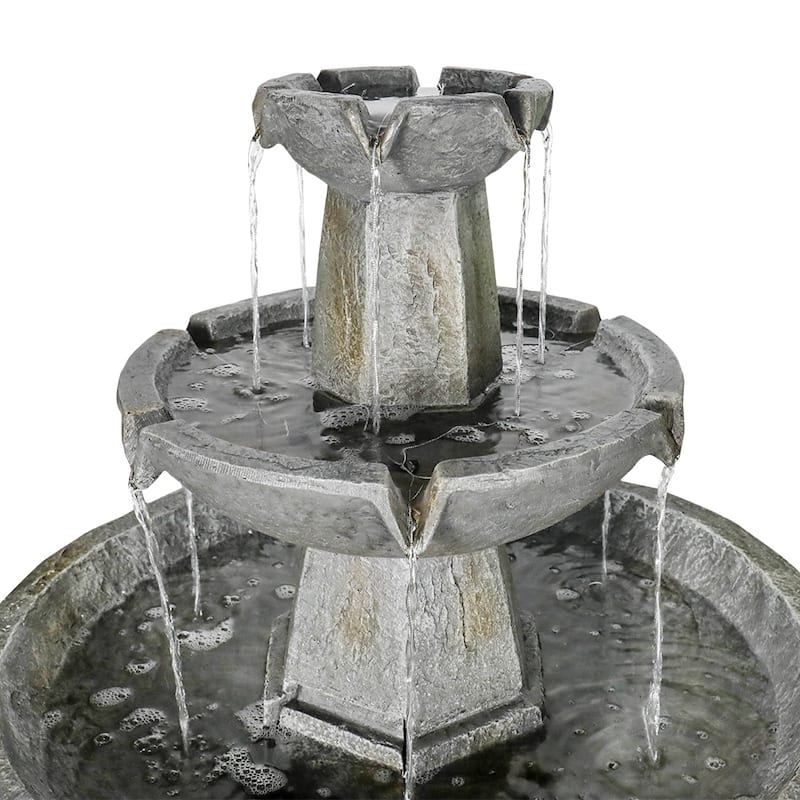 43.3-Inch Tall Outdoor 3-Tiered Pedestal Water Fountain and Birdbath