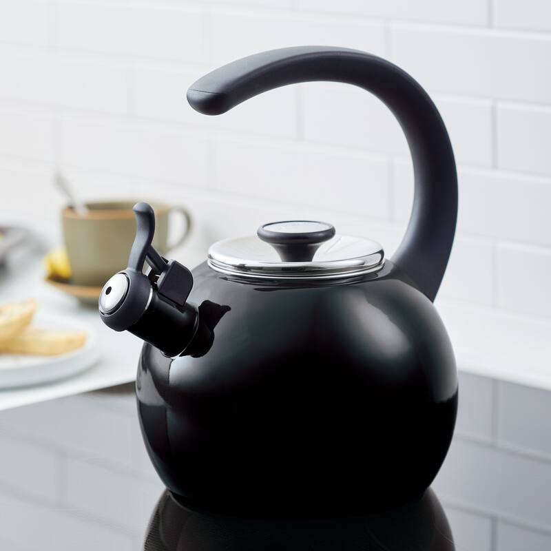 2-Quart Enamel on Steel Whistling Teakettle/Teapot With Flip-Up Spout, Black