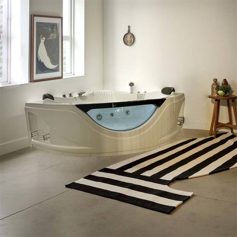 59" Corner Jetted Bathtub for Two with 6 Hydro Massage Jets