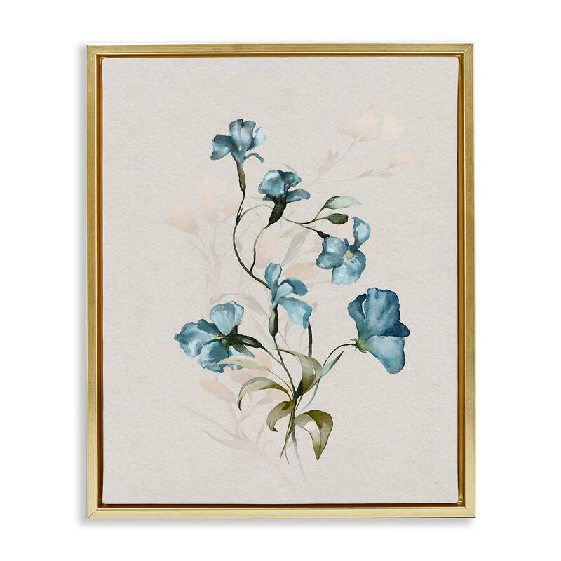 Stupell Blue Flower Herbs Framed Floater Canvas Wall Art Design By Susan Jill - 17 x 21 - Gold