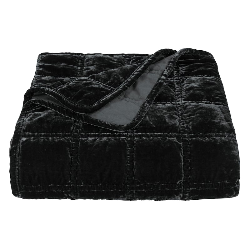 HiEnd Accents Stella Faux Silk Velvet Romantic Western Double Box Stitch Throw Blanket, 50"x60"