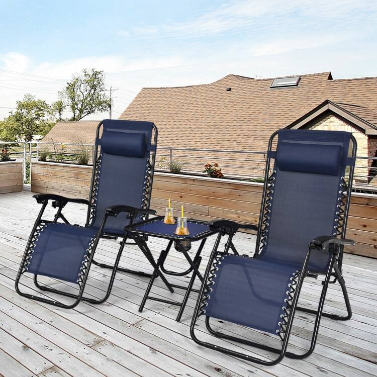 3-Piece Folding Portable Zero Gravity Reclining Lounge Chairs and Table Set for Relaxatio - 26.0" x 39.5" x 44.5" (L x W x H)