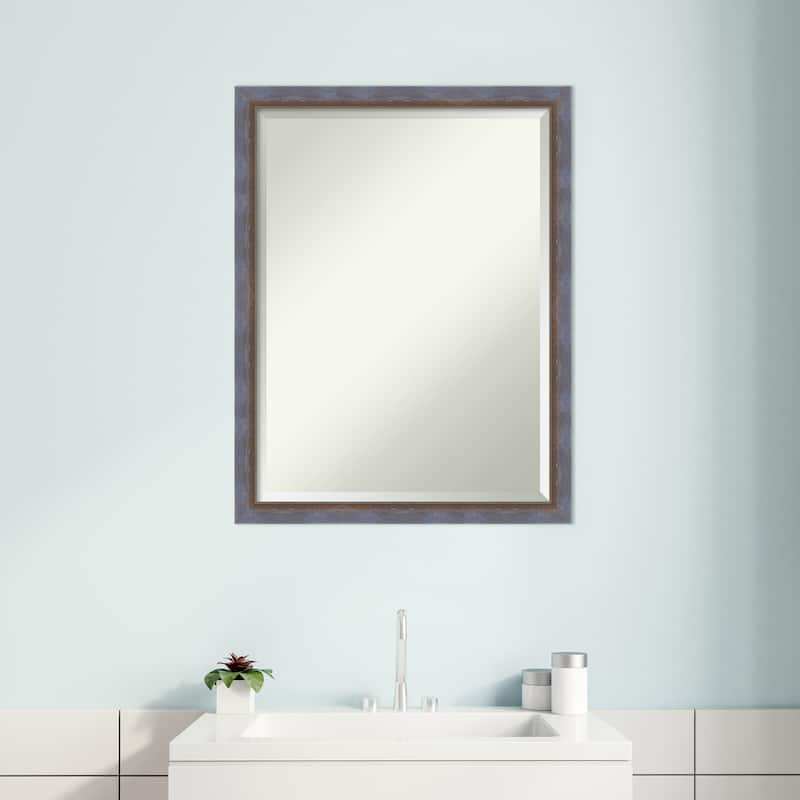 Two Tone Beveled Wood Framed Bathroom Vanity Wall Mirror