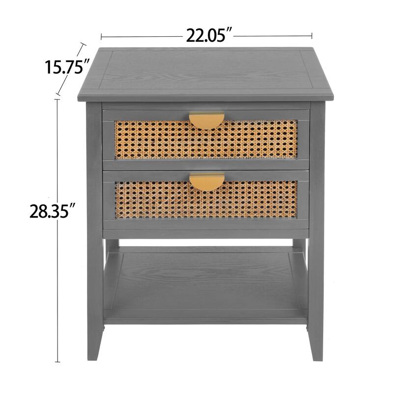 2 Drawer Side table, Naturel Rattan, End table, Suitable for bedroom, living room, study