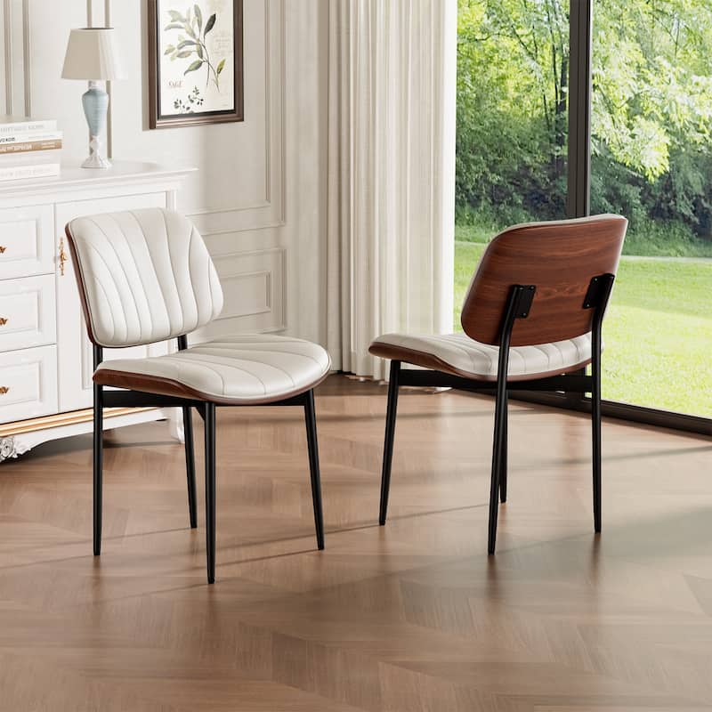 Mid Century Modern Dining Chairs, Upholstered Dining Chairs Set of 2 - 18.1 x 18.8 x 31.8 in - Beige