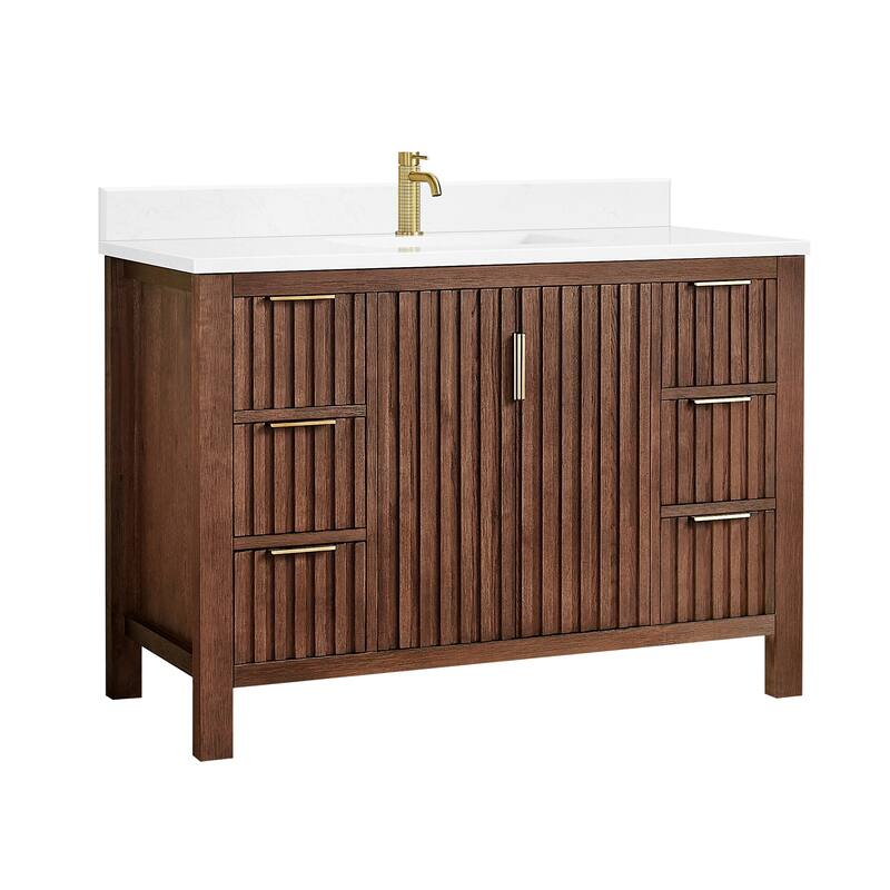 Shenzhen Bath Vanity with Composite Stone Top without Mirror - 48" - Aged Dark Brown Oak