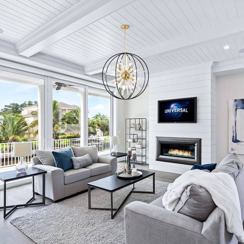 Modern Chandelier 27" 10-light Black and Gold Orb