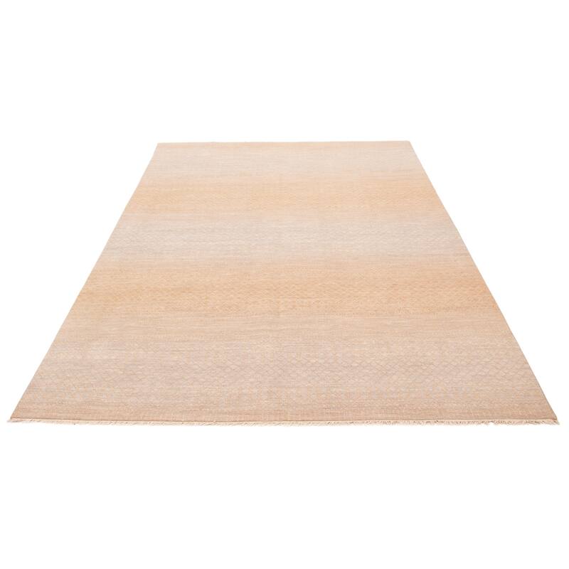 ECARPETGALLERY Hand-knotted Silk Shadow Beige, Brown Wool Rug - 9'0 x 12'4