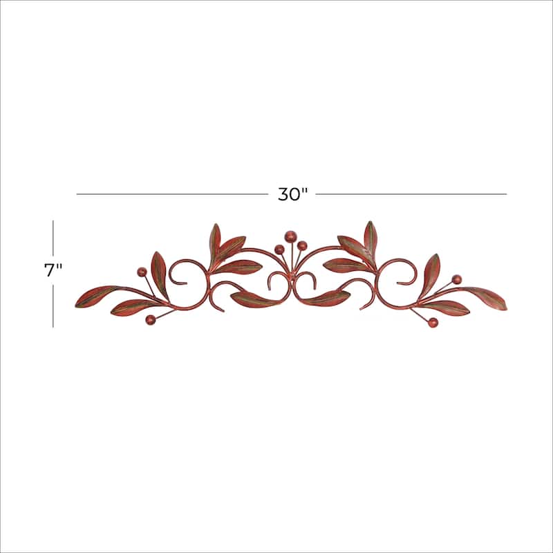 Metal Leaf Home Wall Decor with Scrolled Vine - Green or Red - Roche River Decor