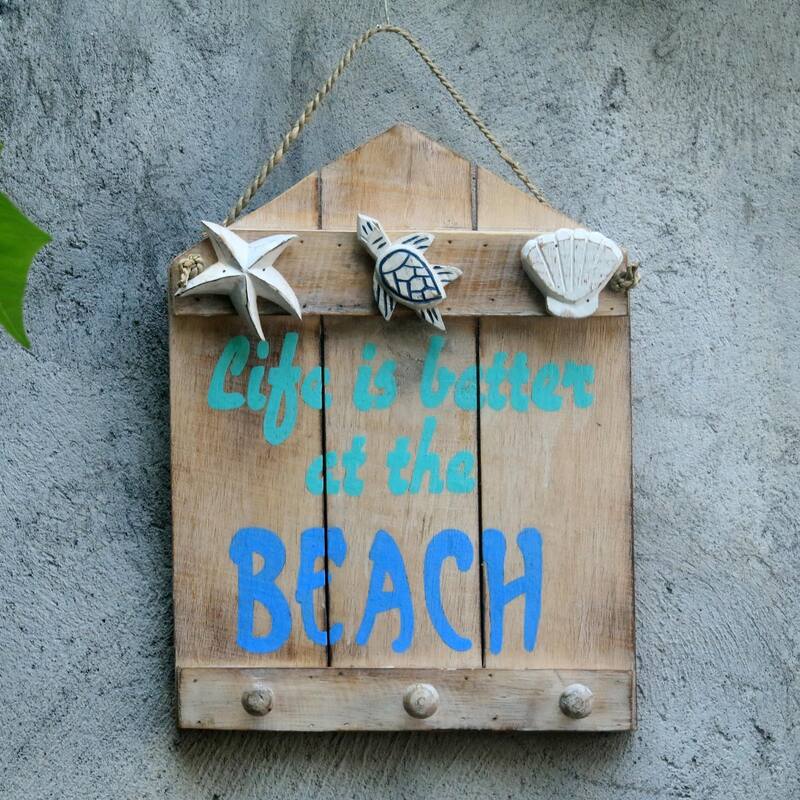 NOVICA Handmade Albesia Wood 'Life is Better at the Beach' Coat Rack (Indonesia)