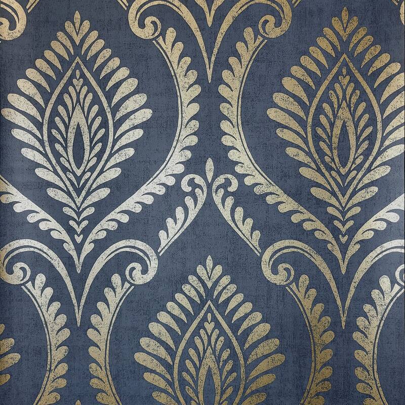 Fine Decor Estelle Blue Damask Wallpaper - N/A