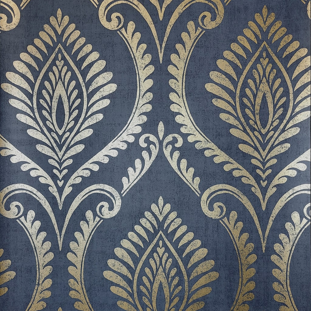 Fine Decor Estelle Blue Damask Wallpaper - N/A