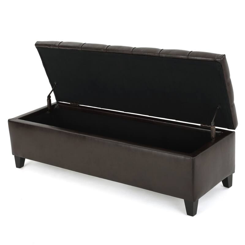 Roomfitters Faux Leather Storage Ottoman, Upholstered Bench with Lift-Top Lid for Living Room, Brown