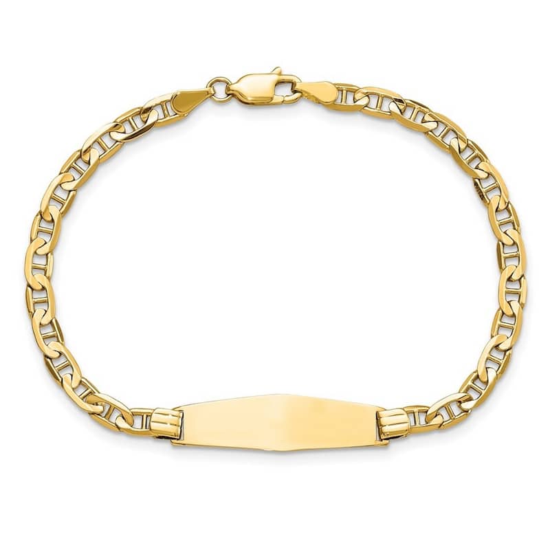 Curata 7.5mm 14k Yellow Gold Engravable Mariner Anchor Link Soft Diamond Shape ID Bracelet