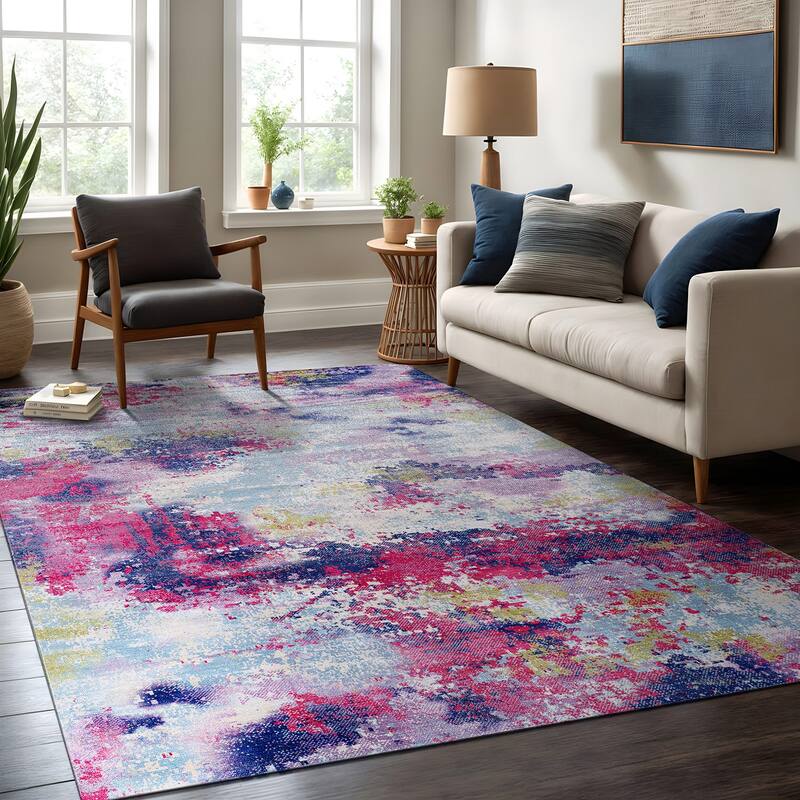 Beverly Rug Queen Abstract Non-Slip Rubber Back Washable Indoor Area Rug