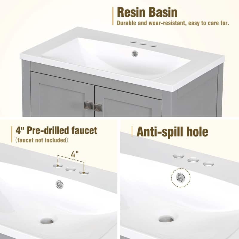 30" White Bathroom Vanity with Single Sink, 2 Doors, and Drawer