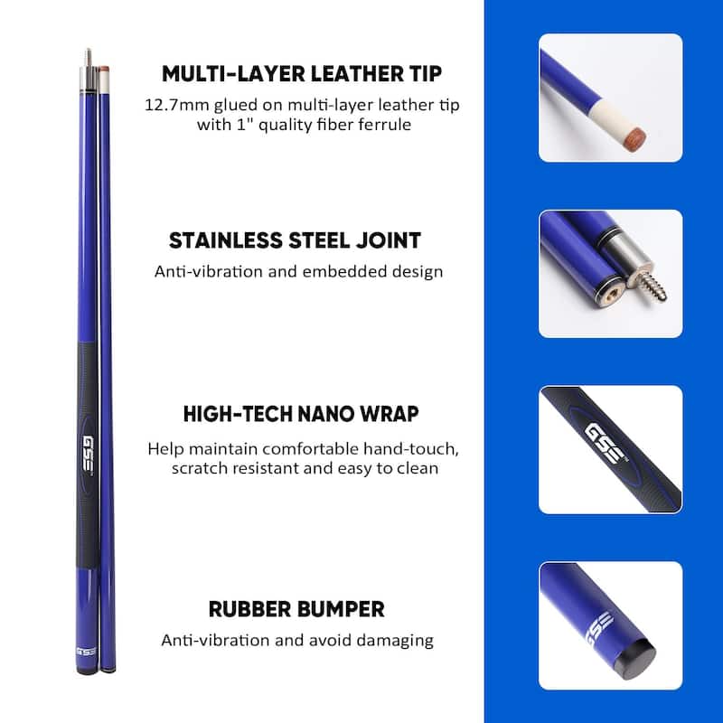 GSE™ 58" 2-Piece Fiberglass Graphite Composite Billiard Pool Cue Stick for Men/Women. Great for House or Commercial Use - Blue
