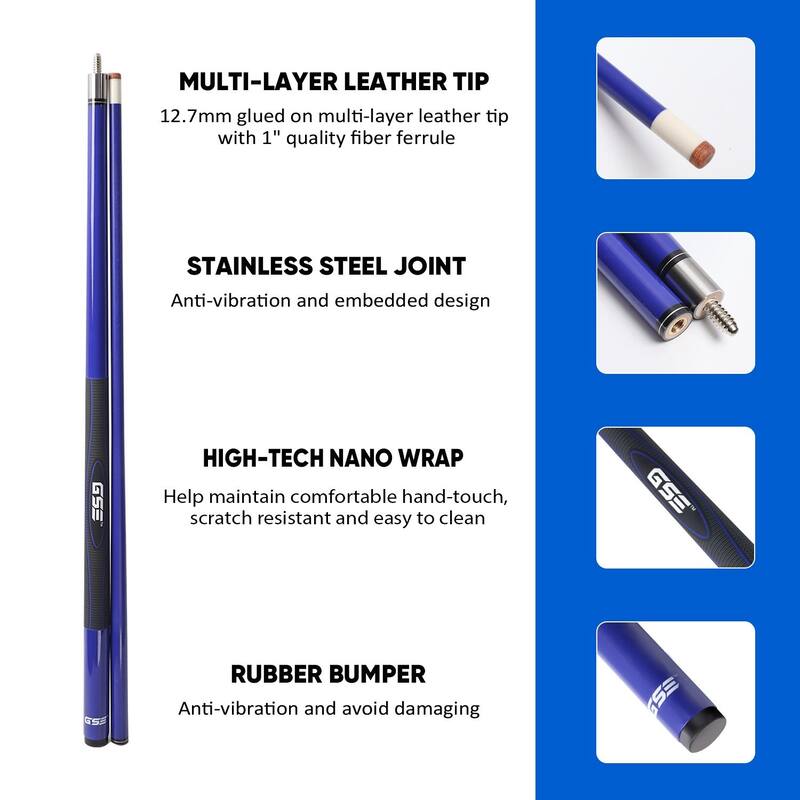 GSE™ Set of 4 Fiberglass Graphite Composite Billiard Pool Cue Sticks. 58" 2-Piece Pool Cue Set for House or Commercial Use