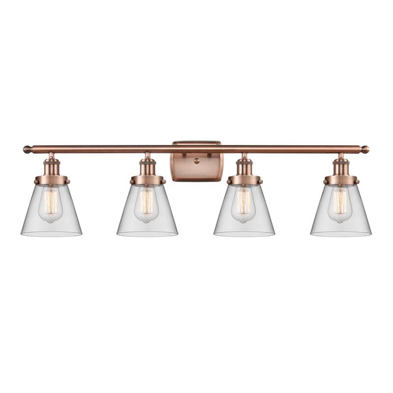 Innovations Lighting 916-4W-11-36 Cone Vanity Cone 4 Light 36" Wide - Antique Copper / Clear