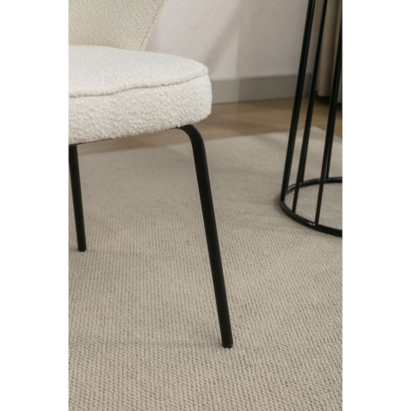 Upholstered Dining Side Armrest Chair, White Fabric Dining Chairs Set of 2, Bedroom Vanity Chair with Black Metal Legs