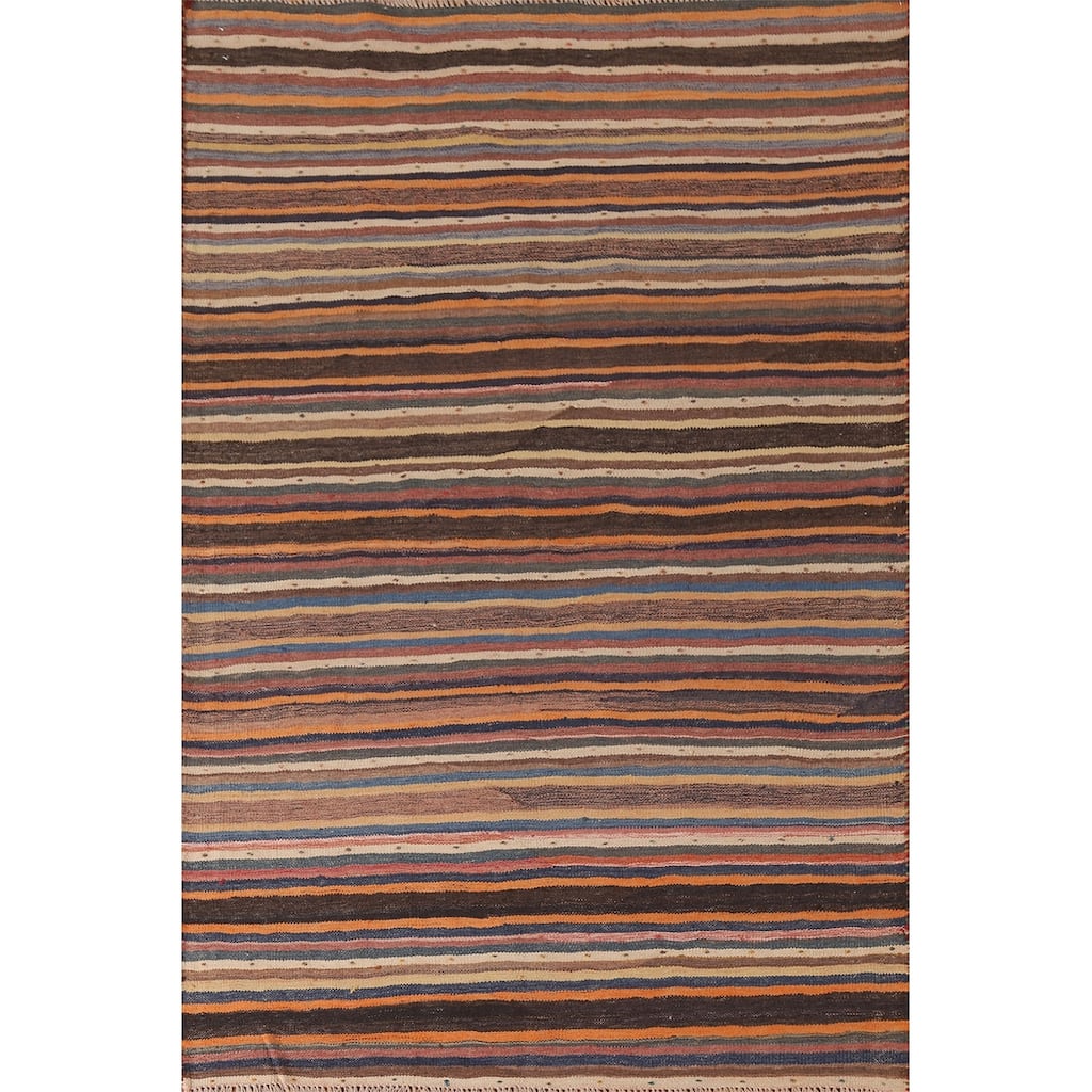 Striped Kilim Qashqai Persian Vintage Area Rug Flatweave Wool Carpet - 4'2"x 6'2"