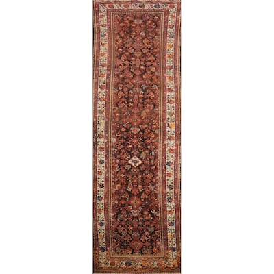 Hand Knotted Oriental 100% Wool Carpet Traditional Floral Brown Malayer Runner Rug - 12' 9'' X 3' 6''