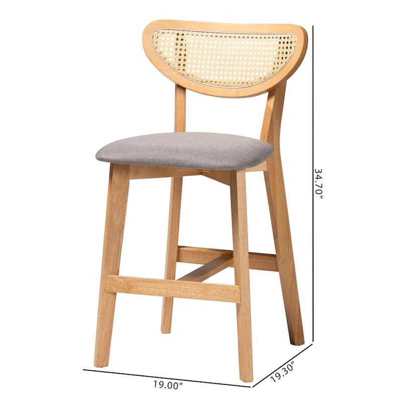 Dannell Mid-Century Modern Fabric and Wood 2-Piece Counter Stool Set