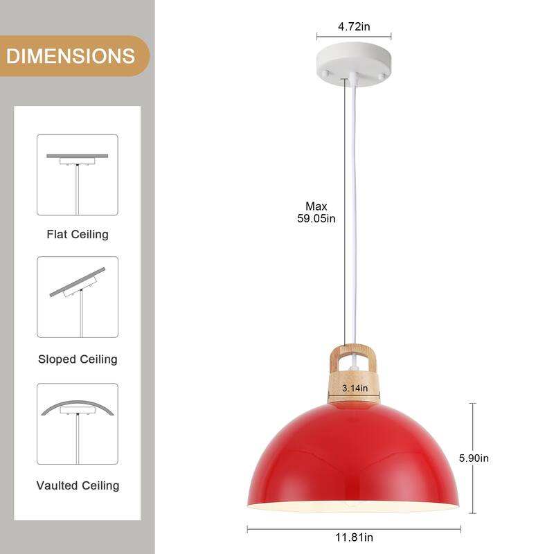 1-Light Rustic Hanging Pendant Light with Metal Shaded for Kitchen Island