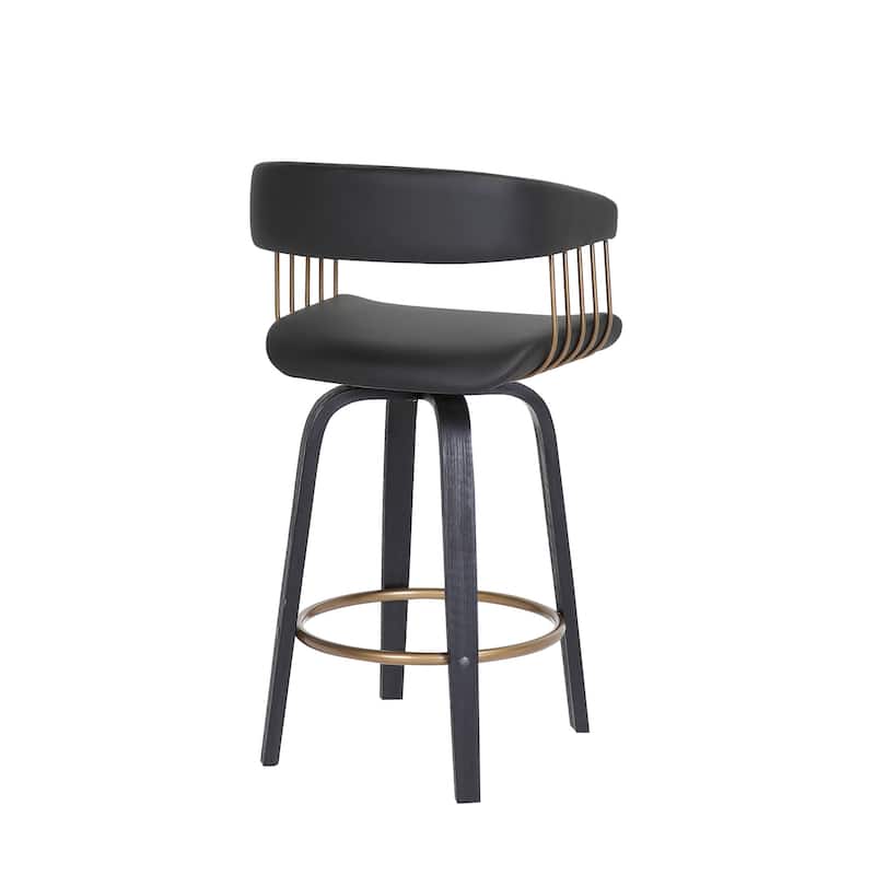 26" Black Faux Leather Swivel Counter Height Bar Chair